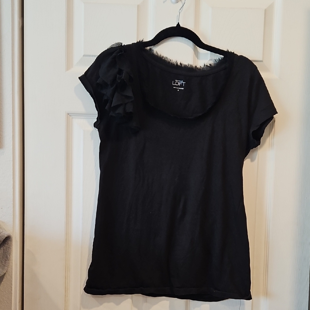 Ann Taylor Loft, Cap Sleeve with Decoration on Right Shoulder, Medium ,Black